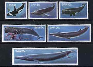 South West Africa 1980 Whales set of 6 unmounted mint, SG 338-43, stamps on animals, stamps on marine-life, stamps on whales