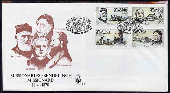 South West Africa 1989 Missionaries set of 4 on unaddressed illustrated cover with special first day cancel, stamps on religion