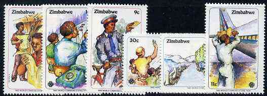 Zimbabwe 1983 World Communications Year set of 6 unmounted mint, SG 630-35*, stamps on communications      railways     trucks     postman    bicycles     aviation     printing