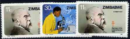 Zimbabwe 1982 Discovery of Tubercle Bacillus by Robert Koch set of 2 unmounted mint, SG 620-21*, stamps on medical, stamps on science, stamps on microscopes, stamps on diseases, stamps on nobel