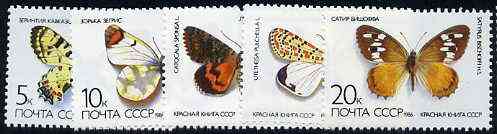 Russia 1986 Butterflies and Moths set of 5 unmounted mint, SG 5632-36, Mi 5584-88*, stamps on butterflies