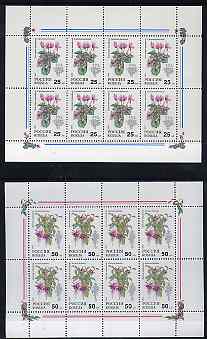 Russia 1993 Pot Plants 25r (Cyclamen) & 50r (Fuchsia) each in special sheetlet of 8 unmounted mint, see note after Mi 300, stamps on flowers, stamps on fuchsia
