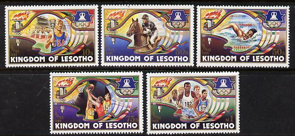 Lesotho 1984 Los Angeles Olympic Games set of 5 unmounted mint SG 590-94, stamps on , stamps on  stamps on sport, stamps on  stamps on olympics, stamps on  stamps on running, stamps on  stamps on basketball, stamps on  stamps on swimming, stamps on  stamps on show jumping, stamps on  stamps on horses