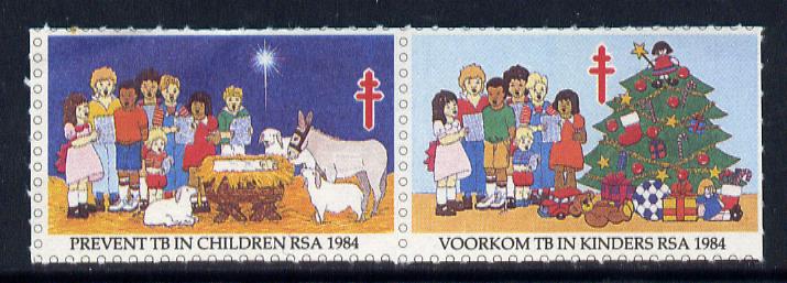Cinderella - South Africa 1984 Prevent TB in Children labels, se-tenant pair showing Christmas scenes unmounted mint, stamps on cinderella, stamps on tb, stamps on children, stamps on christmas, stamps on diseases, stamps on medical