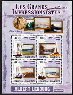 Comoro Islands 2009 Impressionists - Albert Lebourg perf sheetlet containing 4 values unmounted mint, stamps on personalities, stamps on arts, stamps on impressionists, stamps on ships