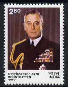 India 1980 Lord Mountbatten Commemoration unmounted mint, SG 978*, stamps on personalities    militaria