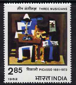 India 1982 Birth Centenary of Picasso unmounted mint, SG 1037*, stamps on arts    music    picasso
