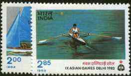India 1982 Asian Games (7th Issue) set of 2 unmounted mint SG 1065-66*, stamps on sport       yachting     rowing      sailing