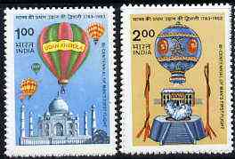 India 1983 Bicentenary of Manned Flight set of 2 (Balloons) unmounted mint SG 1104-05*, stamps on balloons    aviation