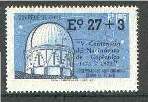 Chile 1974 Birth Anniversary of Copernicus opt on Observatory unmounted mint, SG 720*, stamps on personalities, stamps on maths, stamps on science, stamps on telescope, stamps on copernicus, stamps on astronomy