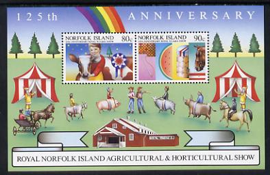 Norfolk Island 1985 Agricultural Show m/sheet unmounted mint, SG MS 373, stamps on agriculture, stamps on rainbows, stamps on pigs, stamps on swine, stamps on horses, stamps on cattle, stamps on bovine