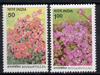 India 1985 Bougainvillea set of 2 unmounted mint, SG 1160-61*, stamps on flowers, stamps on trees, stamps on shrubs
