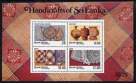 Sri Lanka 1996 Traditional Handicrafts m/sheet unmounted mint, SG MS 1324, stamps on crafts, stamps on textiles, stamps on pottery, stamps on lace, stamps on umbrellas