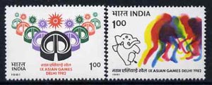 India 1981 Asian Games (1st Issue) set of 2 unmounted mint, SG 1012-13*, stamps on sport    field hockey