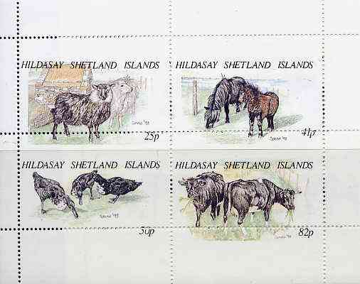 Shetland Islands 1995 Animals set of 4 with perforations dramatically misplaced, a superb variety unmounted mint, stamps on animals