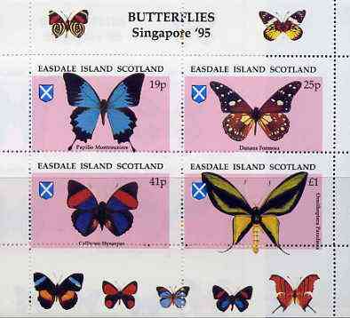 Easdale 1995 Singapore 95 Stamp Exhibition (Butterflies) sheetlet containing perf set of 4 with misplaced perforations unmounted mint, stamps on stamp exhibitions, stamps on butterflies