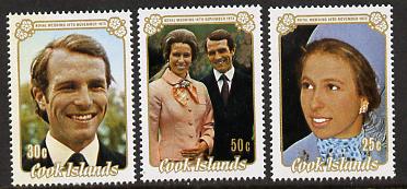 Cook Islands 1973 Royal Wedding perf set of 3 unmounted mint, SG 450-2, stamps on royalty    anne & mark