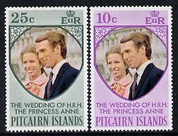 Pitcairn Islands 1973 Royal Wedding set of 2 (SG 131-2) unmounted mint, stamps on royalty    anne & mark
