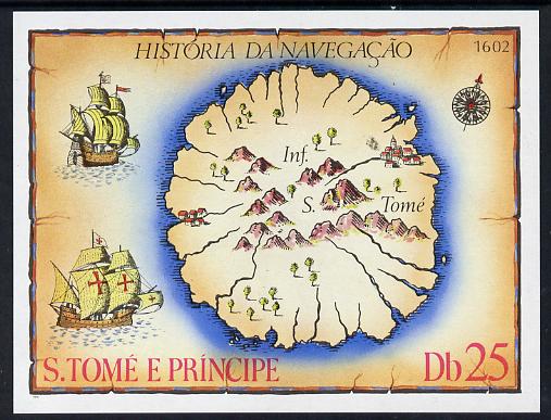 St Thomas & Prince Islands 1979 History of Navigation imperf m/sheet unmounted mint, Mi BL 38, stamps on ships     maps