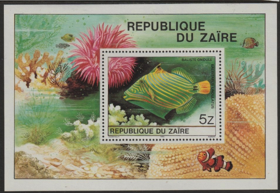 Zaire 1980 Tropical Fish m/sheet unmounted mint, SG MS 1025, stamps on fish     marine-life