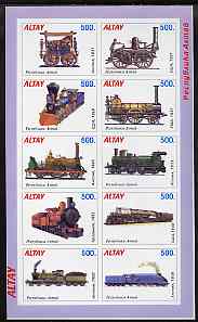 Altaj Republic 1996 Railways imperf sheetlet containing complete set of 10 unmounted mint, stamps on railways, stamps on big locos