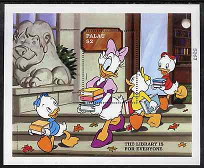 Palau 1997 The Library is for Everyone, Disney Characters $2 m/sheet unmounted mint, stamps on , stamps on  stamps on disney, stamps on books, stamps on literature, stamps on libraries