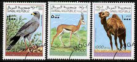 Somalia 1999 African Fauna set of 3 (Camel, Gosgawk & Springbok) fine cto used, stamps on animals, stamps on birds, stamps on camels, stamps on birds of prey