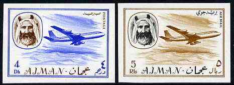 Ajman 1967 Airliners (4Dh & 5R from Transport imperf set of 14) unmounted mint Mi 130 & 139, stamps on aviation