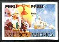 Peru 1992 'America' Columbus the unissued imperf se-tenant pair without value or imprint (c 35,000 ptas = \A3145), stamps on columbus    explorers    ships