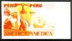Peru 1992 'America' Columbus imperf se-tenant proof pair in red and orange only unmounted mint, stamps on columbus    explorers    ships