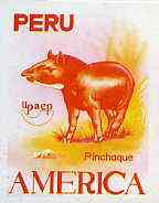 Peru 1993 'America' Fauna $1.50 value Pinchaque) imperf proof in red and yellow only, stamps on , stamps on  stamps on animals  