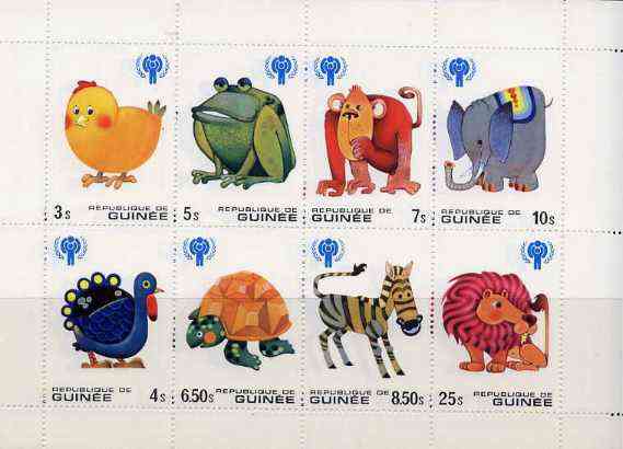 Guinea - Conakry 1979 International Year of The Child (Animals) sheetlet containing set of 8 vals unmounted mint, stamps on animals, stamps on  iyc , stamps on children