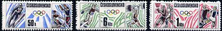 Czechoslovakia 1988  Olympic Games set of 3 unmounted mint, Mi 2941-43*, stamps on olympics   skiing    basketball   footbal   discus    weightlifting, stamps on sport