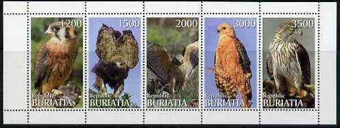 Buriatia Republic 1996 Birds of Prey perf set of 5 values unmounted mint, stamps on birds, stamps on birds of prey