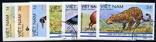 Vietnam 1985 Argentina 85 Stamp Exhibition (Birds & Animals) imperf set of 7 cto used (very scarce with only a limited number issued thus) as SG 836-42*, stamps on birds     animals      penguin     cavy    leopard      capybara    rhea    cats     condor    armadillo