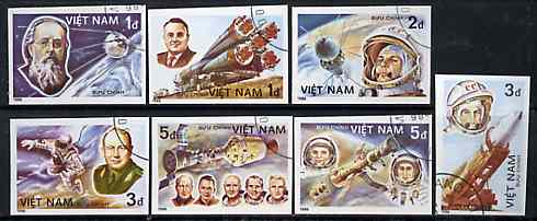 Vietnam 1986 25th Anniversary of First Man in Space imperf set of 7 cto used (very scarce with only a limited number issued thus) as SG 928-34*, stamps on space