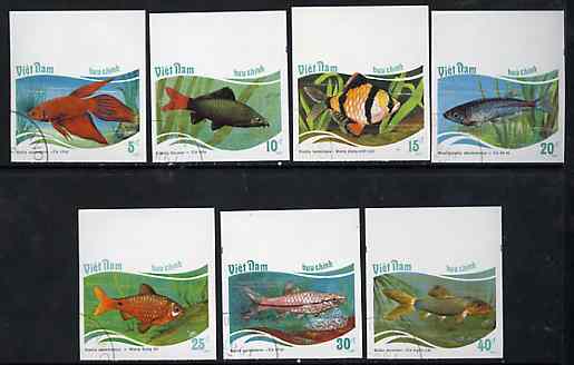 Vietnam 1987 Fishes imperf set of 7 cto used (very scarce with only a limited number issued thus) as SG 1111-17*, stamps on fish     marine-life