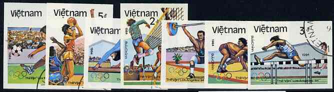 Vietnam 1992 Olympic Games (1984) imperf set of 7 cto used (very scarce with only a limited number issued thus) as SG 1640-46*, stamps on sport    olympics    gymnastics     football   wrestling    volleyball    hurdles    basketball     weightlifting, stamps on  gym , stamps on gymnastics, stamps on 