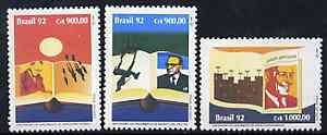 Brazil 1992 Book Day (Writer's Centenaries) set of 3, SG 2558-60 unmounted mint*, stamps on , stamps on  stamps on books, stamps on literature