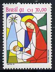 Brazil 1991 Christmas (Stained Glass Window Design) unmounted mint SG 2508*, stamps on christmas, stamps on stained glass