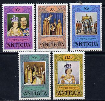 Antigua 1978 Coronation 25th Anniversary perf 12 set of 5 from sheetlets (SG 581-5) unmounted mint, stamps on royalty, stamps on coronation