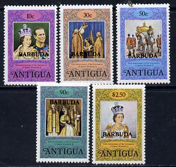 Barbuda 1978 Coronation 25th Anniversary perf 12 set of 5 from sheetlets (SG 415-19) unmounted mint, stamps on royalty      coronation