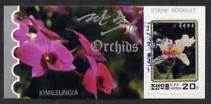 North Korea 1993 Orchids 1 won booklet containing pane of 5 x 20 jons, stamps on flowers, stamps on orchids