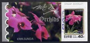 North Korea 1993 Orchids 2 wons booklet containing pane of 5 x 40 jons, stamps on flowers, stamps on orchids
