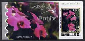 North Korea 1993 Orchids 2.5 wons booklet containing pane of 5 x 50 jons, stamps on flowers, stamps on orchids