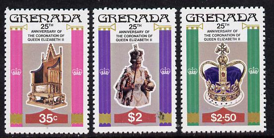 Grenada 1978 Coronation 25th Anniversary perf 12 set of 3 from sheetlets unmounted mint, SG 946-8, stamps on royalty      coronation