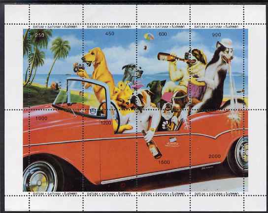 Batum 1996 Dogs Partying in Car composite sheetlet containing 8 values unmounted mint, stamps on dogs, stamps on alcohol, stamps on photography, stamps on 