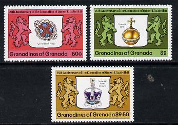 Grenada - Grenadines 1978 Coronation 25th Anniversary perf 14 set of 3 from sheets unmounted mint SG 272-4, stamps on , stamps on  stamps on royalty      coronation