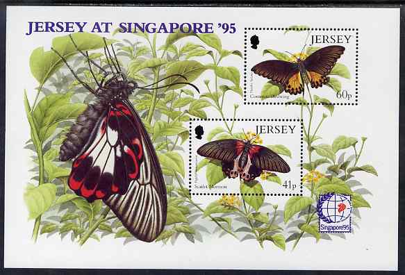 Jersey 1995 Butterflies perf m/sheet with Singapore 95 International Stamp Exhibition logo unmounted mint, SG MS722, stamps on butterflies, stamps on stamp exhibitions