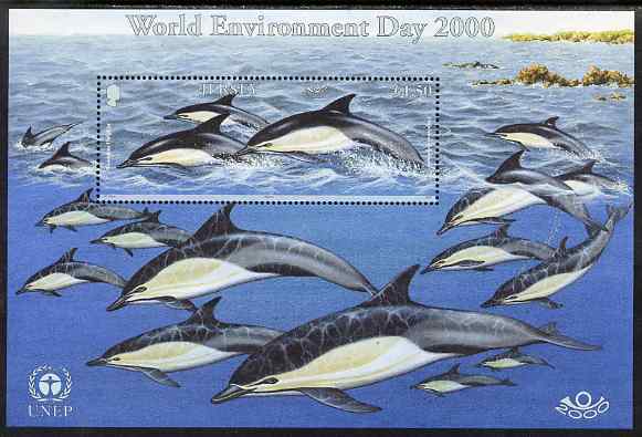 Jersey 2000 World Environment Day - Marine Mammals perf m/sheet unmounted mint, SG MS953, stamps on marine life, stamps on whales, stamps on dolphins
